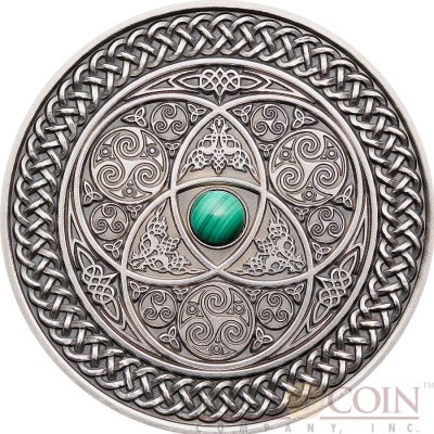 Fiji CELTIC series MANDALA ART Silver coin $10 Antique finish 2016 Ultra High Relief Malachite Stone inlay 3 oz